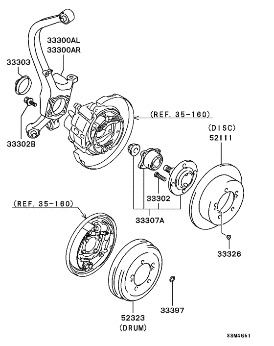 Rear axle hub & drum