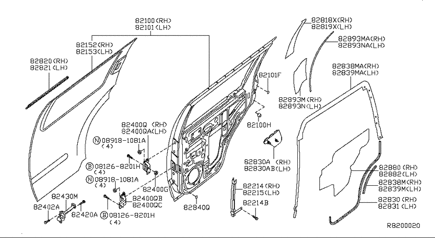 Rear door panel & fitting