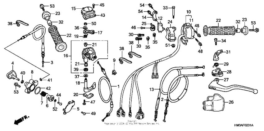 Handle lever + switch + cable (trx300ex'07-)