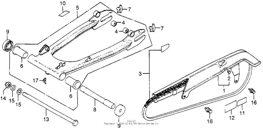 Swingarm + drive chain + chain case