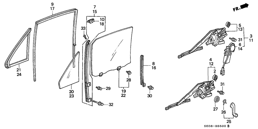 Rear door windows/ regulator