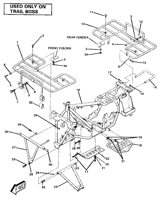 Frame assembly with racks-trail boss