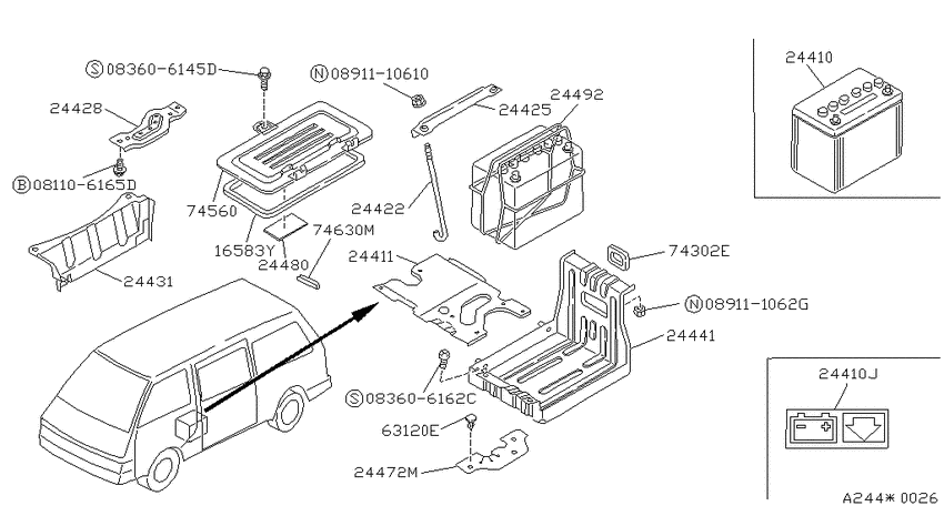 Как поменять лампочку ниссан ванетте Battery & battery mounting для Nissan NISSAN VAN GC22, год: 1986 - 2011. OEM зап