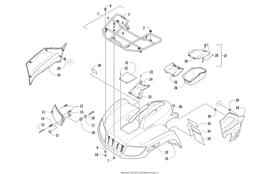 Front Rack, Body Panel, And Headlight Assemblies