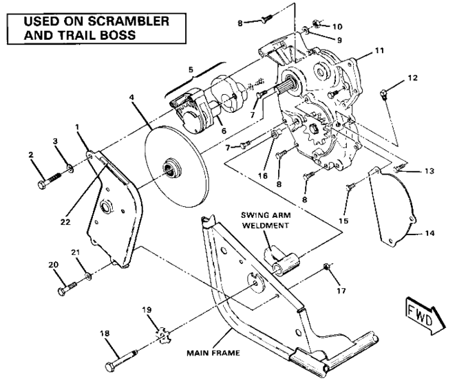 Right hand gearcase & brake mounting.