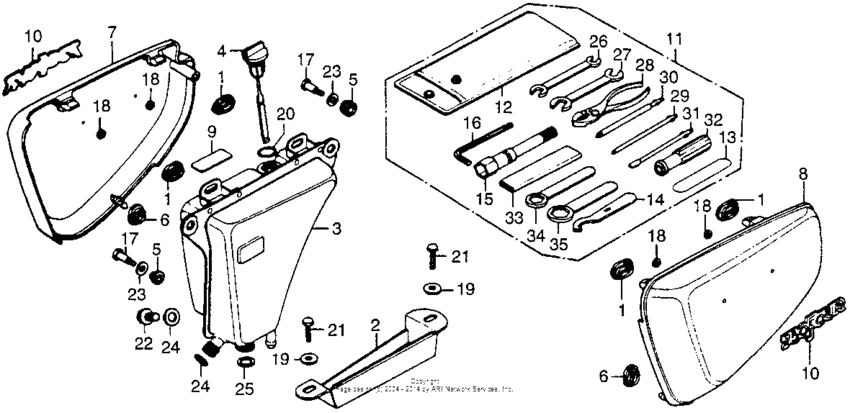 Side cover + oil tank + tools