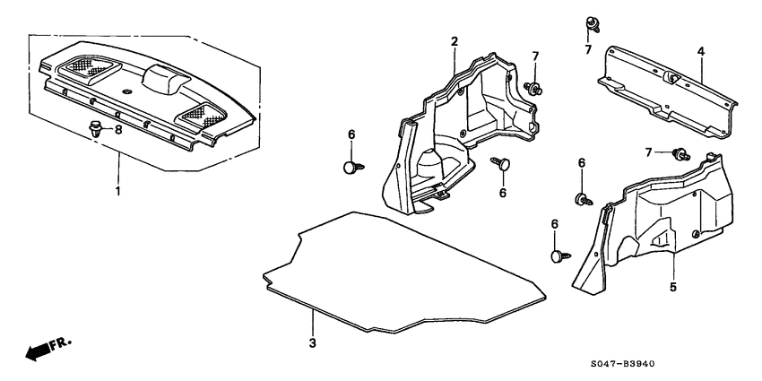Rear tray/trunk side garnish
