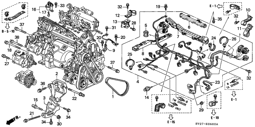 Engine wire harness/clamp