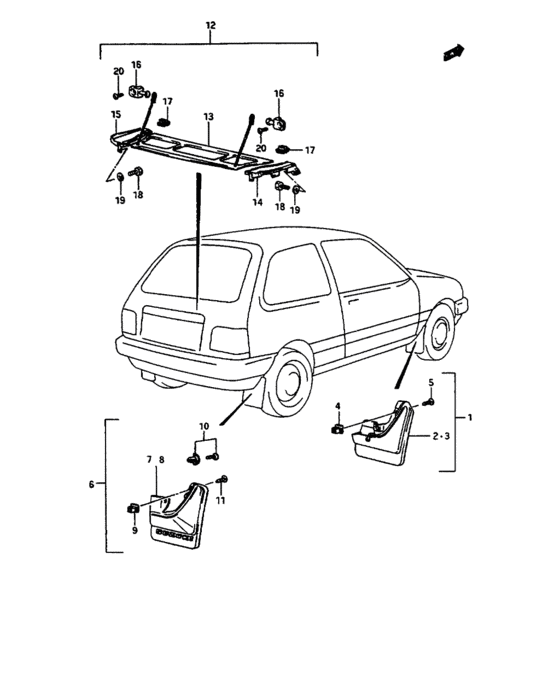 Mud flap and parcel shelf