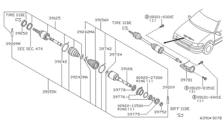 Front drive shaft (ff)