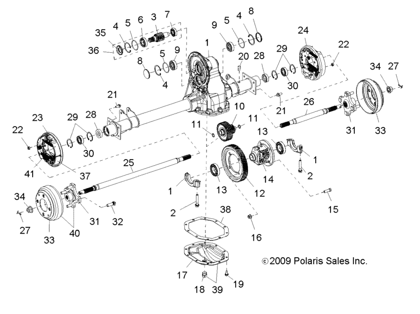 Drive train, axle, rear