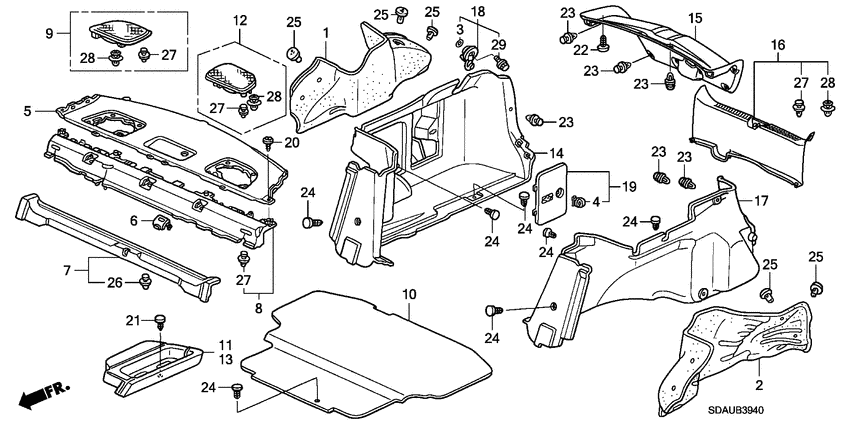 Rear tray/side lining