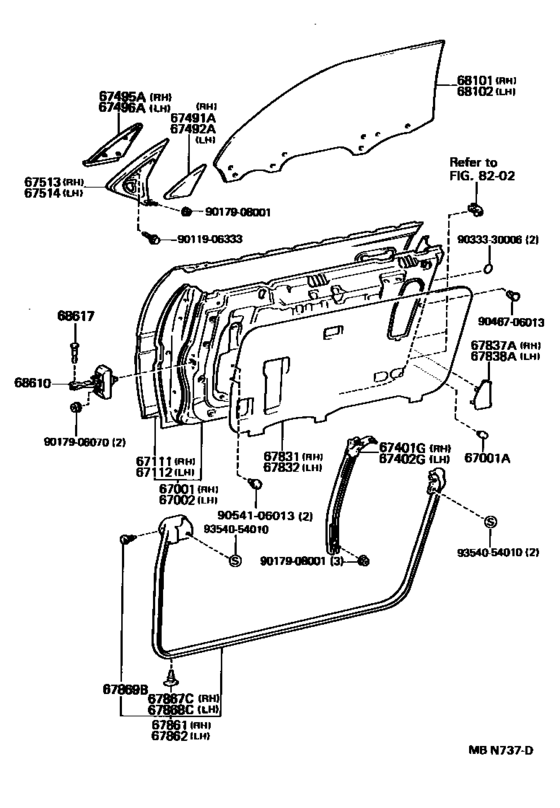 Front Door Panel & Glass for 1989 1993 Toyota SUPRA GA70 Japan