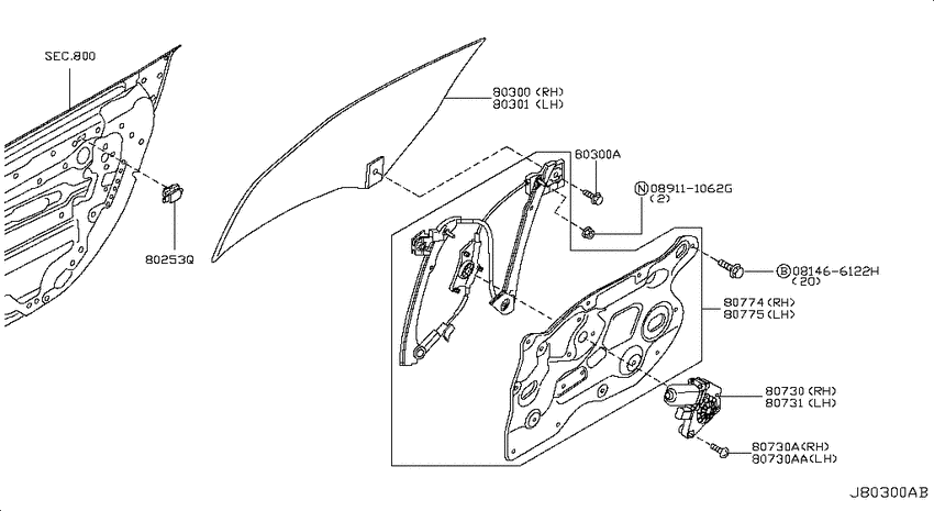 Front door window & regulator
