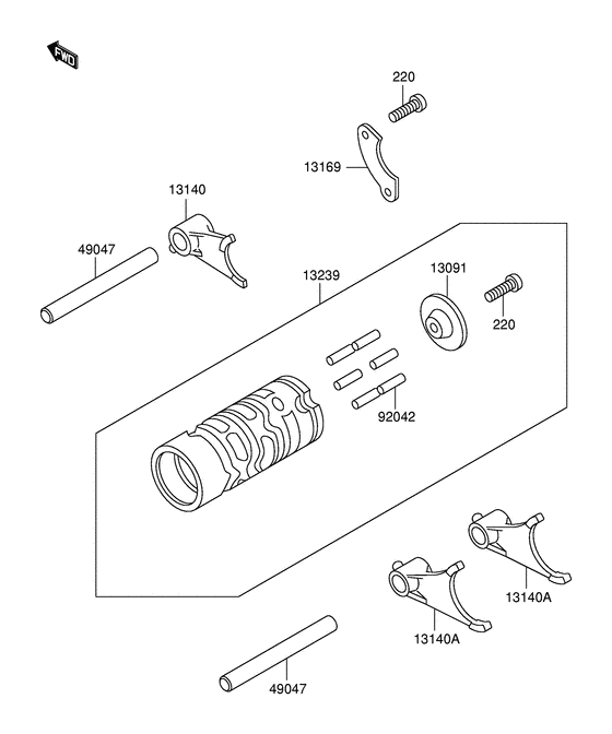Gear change drum/shift fork