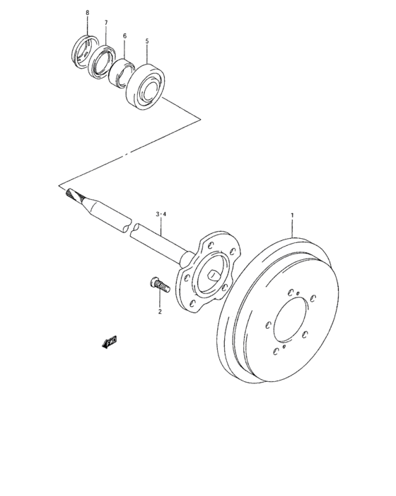 Rear axle and brake drum