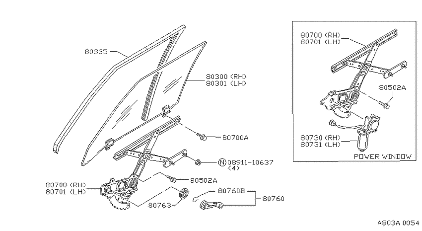 Front door window & regulator