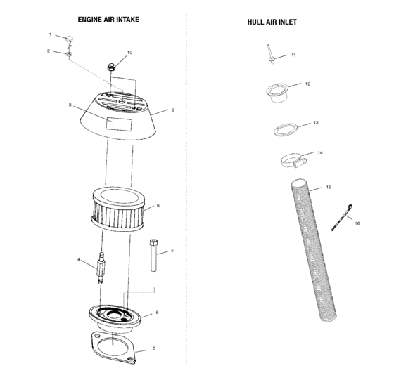 Engine air intake/hull air inlet