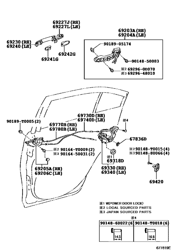 Rear Door Lock & Handle for 2013 2016 Toyota YARIS/ ECHO/ VIOS/ LIMO