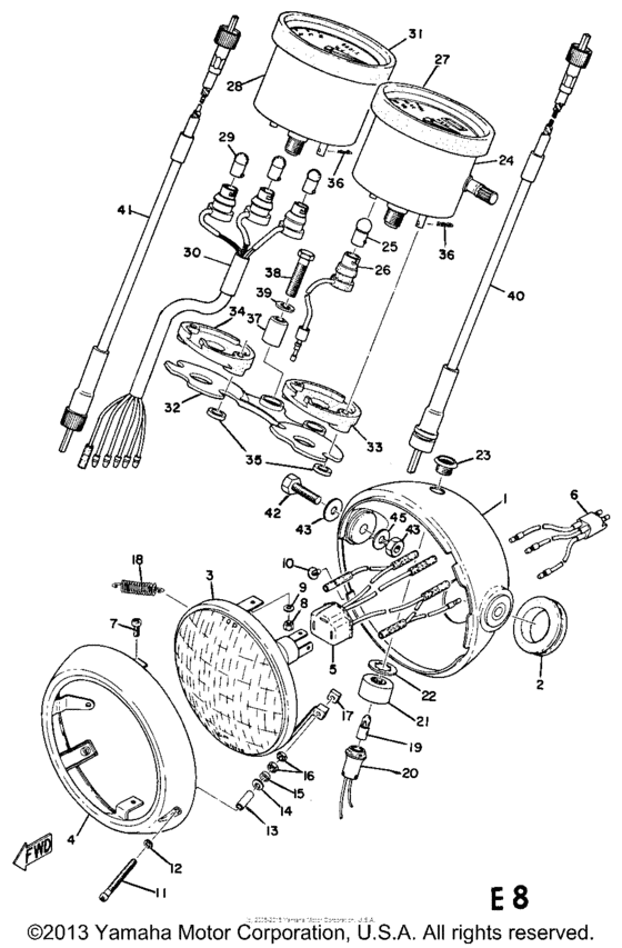Head lamp, speedometer & tachometer
