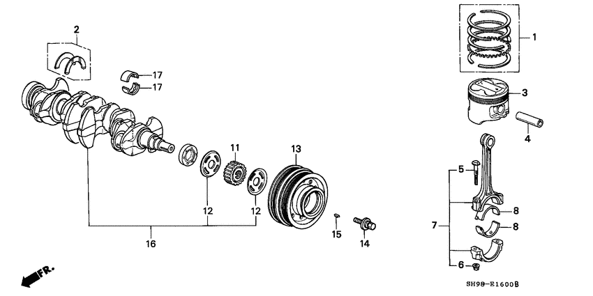 Piston/crankshaft