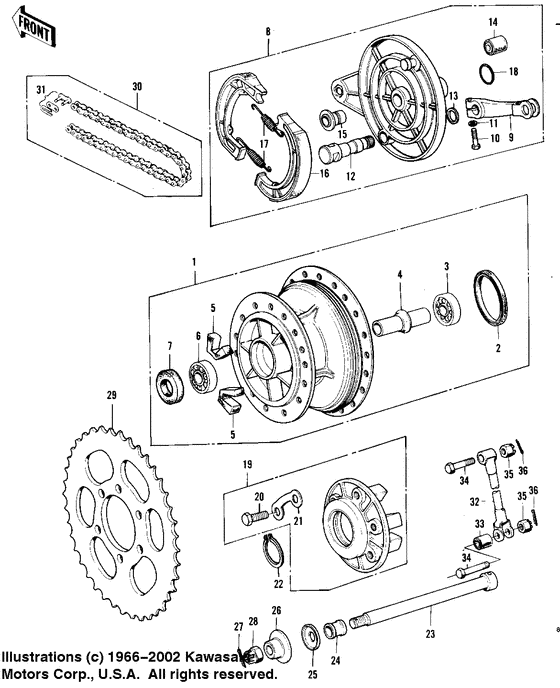 Rear hub/brake/chain