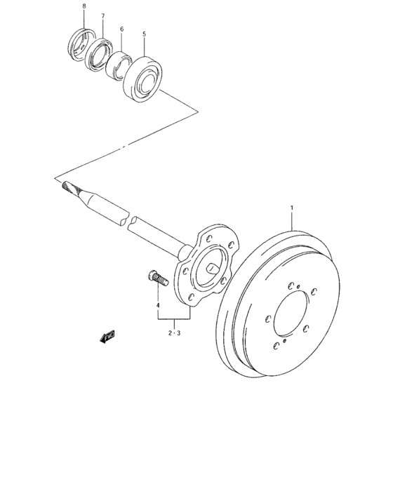Rear axle and brake drum