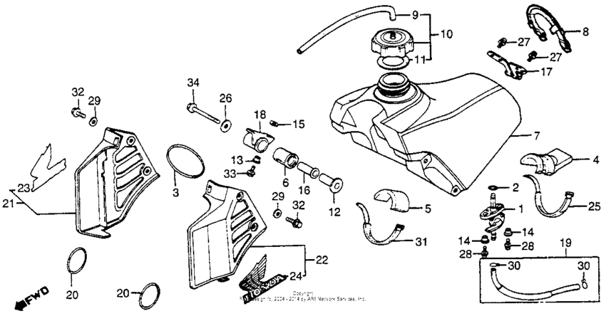 Fuel tank + radiator shroud 82