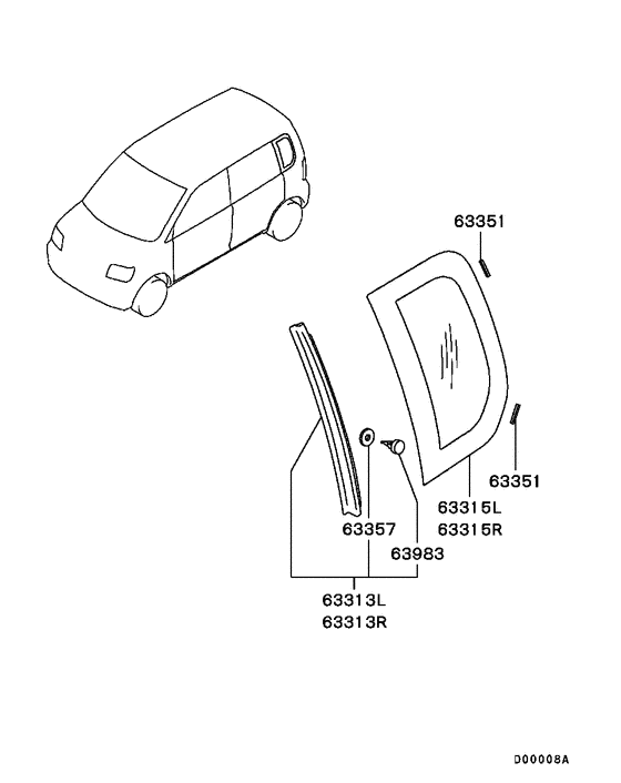 Qtr window glass & moulding