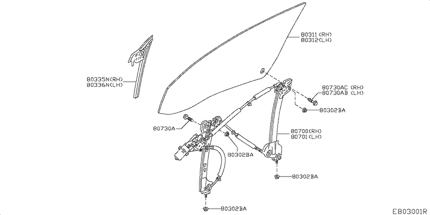 Front door window & regulator