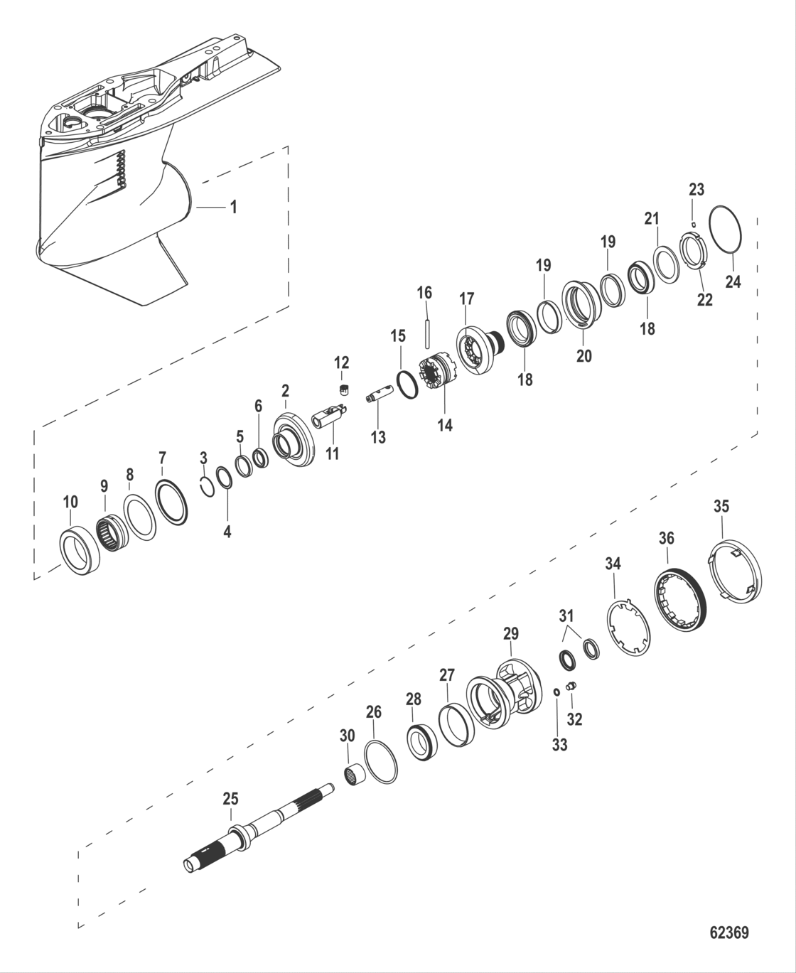Gear Housing, Propeller Shaft, Counter 2B205522 And Up