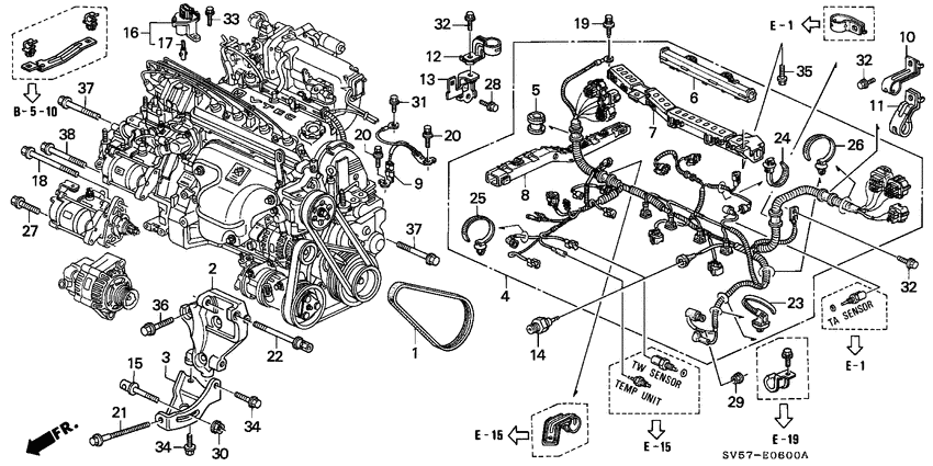 Engine wire harness/clamp