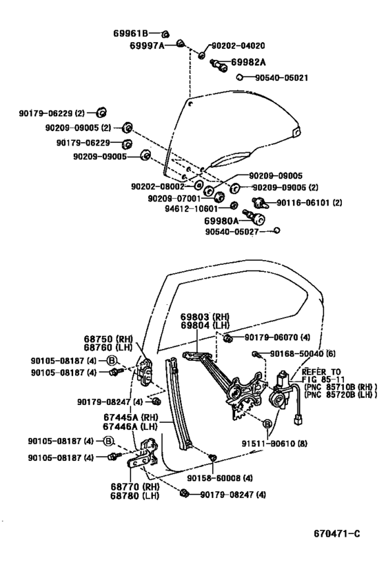 Rear Door Window Regulator & Hinge