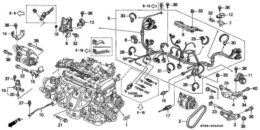 Engine wire harness/clamp