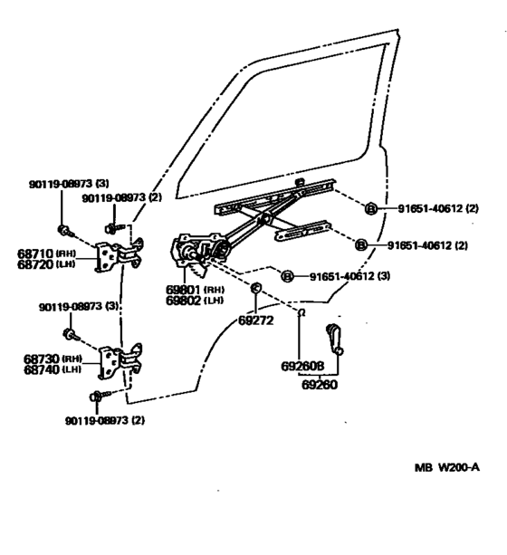 Front Door Window Regulator & Hinge