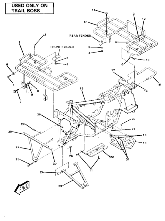 Frame assembly with racks-trail boss