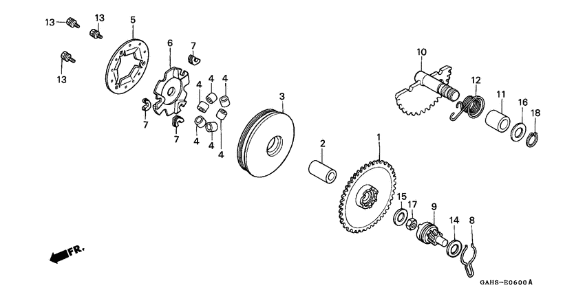 Drive face/ kick starter spindle