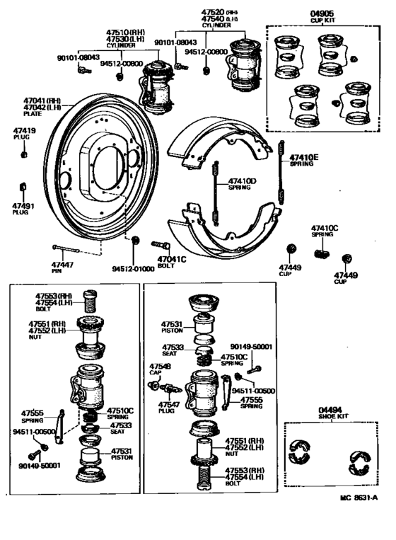 Front Drum Brake Wheel Cylinder & Backing Plate