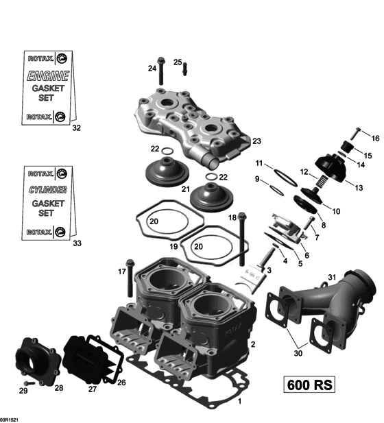 01- Cylinder, Exhaust Manifold And Reed Valve _03R1521