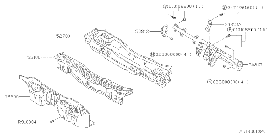 Toe board & front panel & steering beam