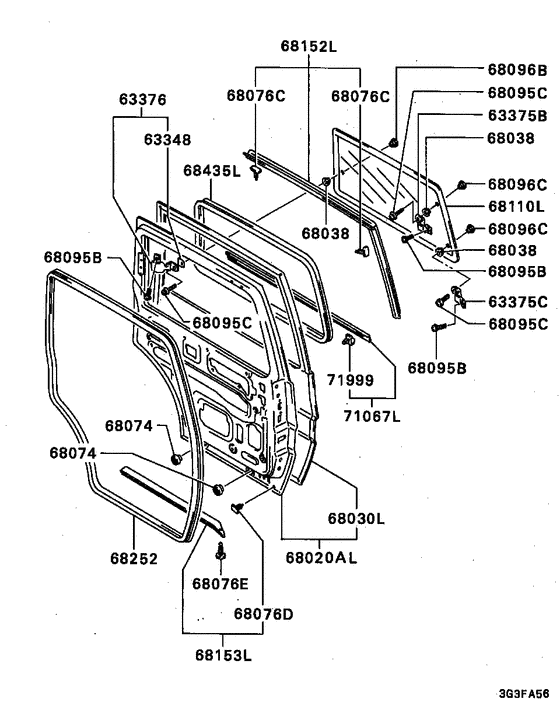 Rear door panel & glass