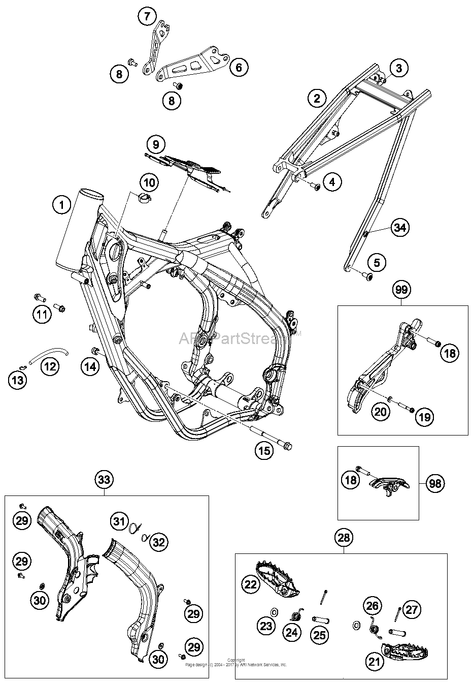 Рама для KTM 125, год: 2016. OEM запчасти - Мегазип (регион продаж - US/EU,  ,18076826-939239)