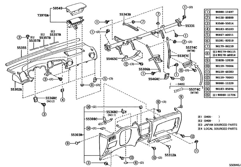 Instrument Panel & Glove Compartment for 2002 2008 Toyota COROLLA
