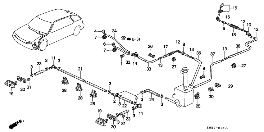 Washer nozzle/washer tube