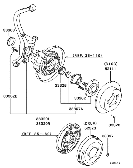Rear axle hub & drum