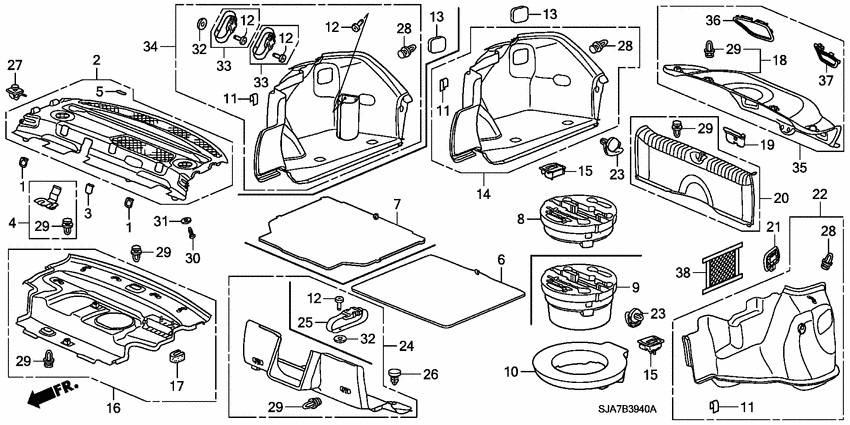Rear tray/trunk lining