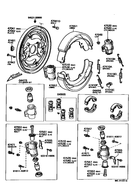 Front Drum Brake Wheel Cylinder & Backing Plate
