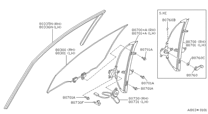 Front door window & regulator