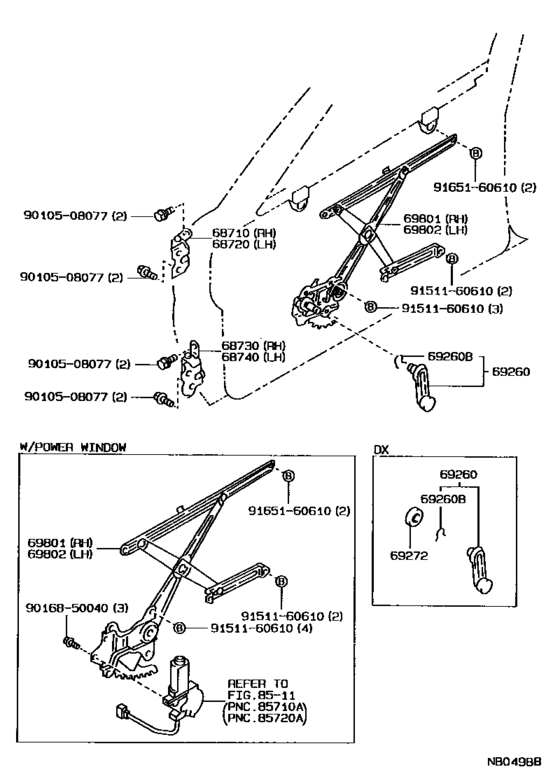 Front Door Window Regulator & Hinge