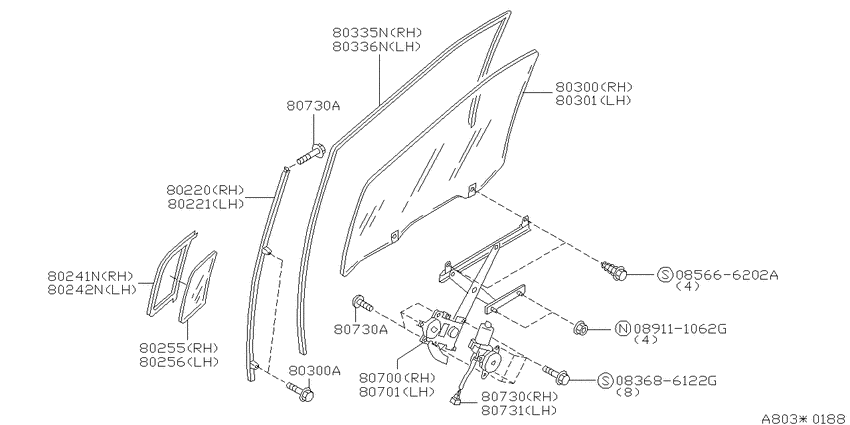 Front door window & regulator